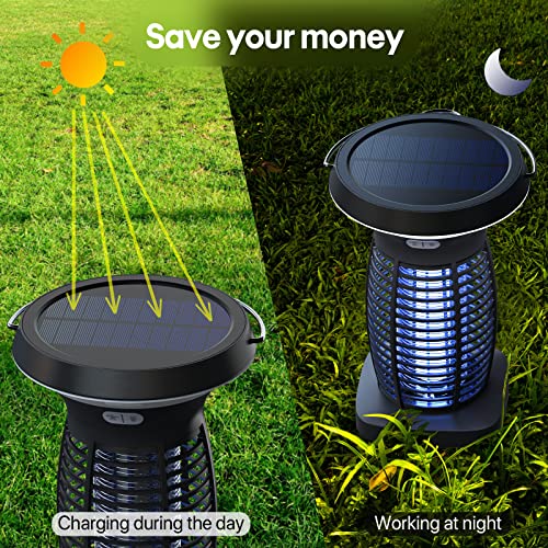 Jinyeda Solar Bug Zapper, Cordless Mosquito Killer Lamp for Indoor and Outdoor, Battery Powered Night Bug Lights Fly Zapper, IP44 Waterproof Mosquito Zapper Perfect for Home, Backyard, Patio, Camping