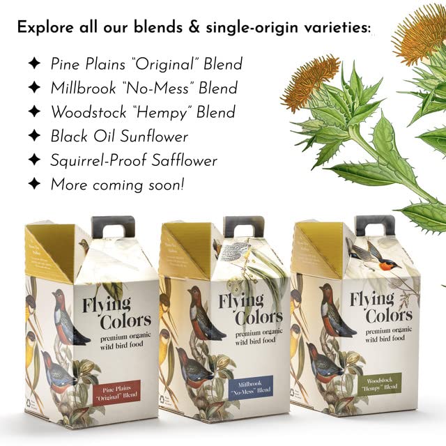 Flying Colors Premium Organic Wild Bird Seed | Squirrel-Proof Safflower Seed | 100% USDA Organic, No Fillers, No Pesticides | 3 Gallon Easy-Pour Carton