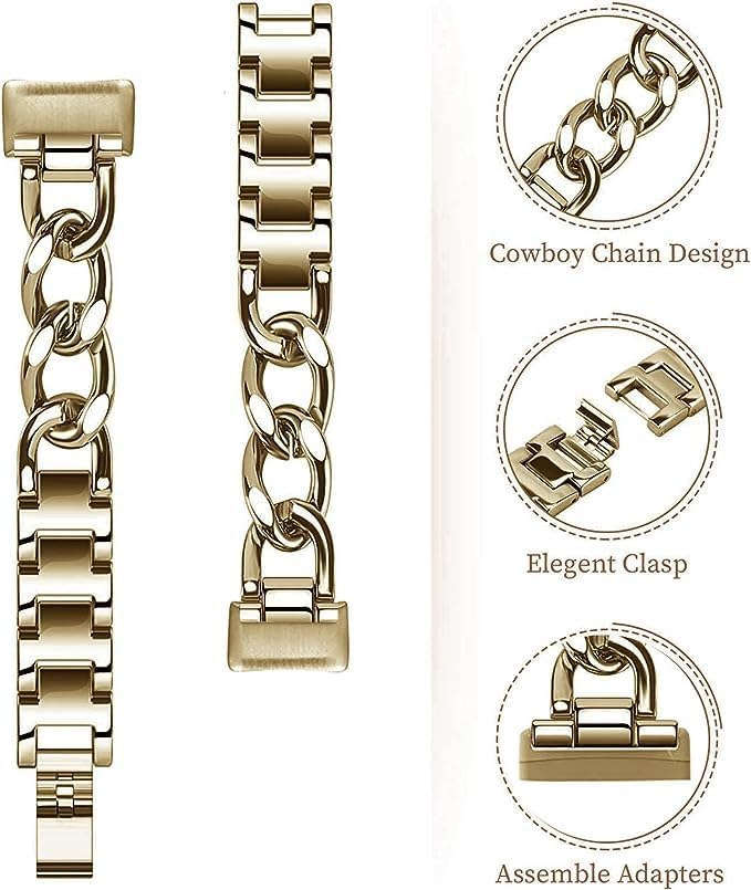 Cool Bands for Fitbit Inspire 3 Bands Women, Stainless Steel Metal Adjustable Wristband Replacement Straps Compatible with Fitbit Inspire 3 Fitness Tracker (Gold)