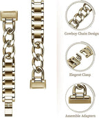 Cool Bands for Fitbit Inspire 3 Bands Women, Stainless Steel Metal Adjustable Wristband Replacement Straps Compatible with Fitbit Inspire 3 Fitness Tracker (Gold)