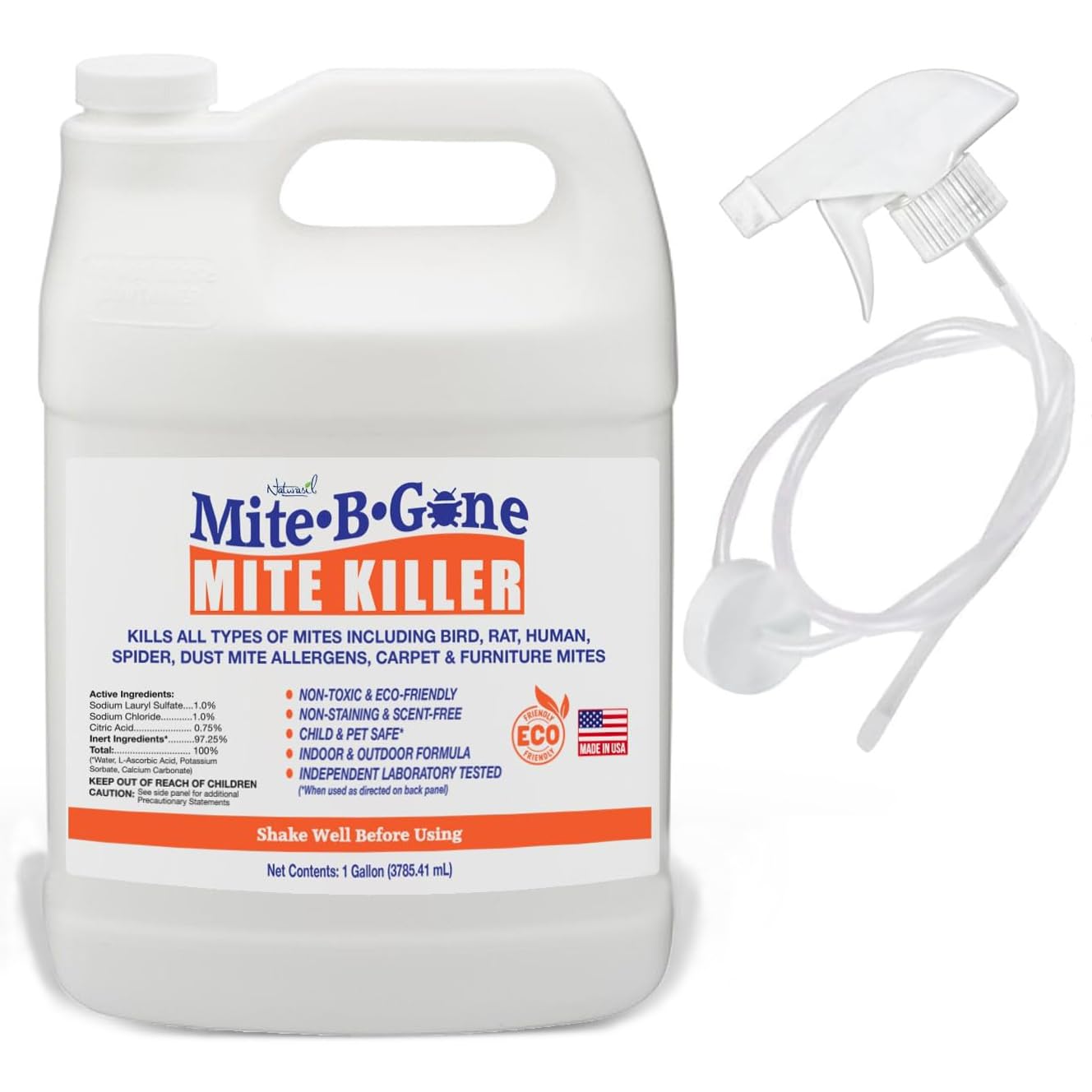 Mite Killer Treatment Spray for Home by Mite-B-Gone — Kills All Types of Mites, Dust, Spider, Rat, Carpet & Bird Mites | Safe for Homes, Furniture & Animals | Non-Toxic | Kid & Pet Friendly | 1 Gal