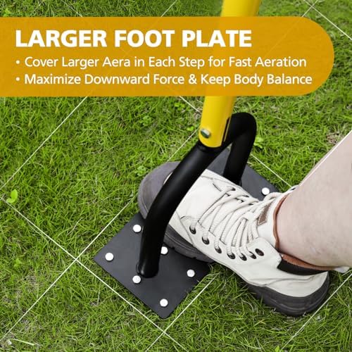 Lawn Aerator Spike Metal Manual Dethatching Soil Aerating Lawn with 15 Iron Spikes, Pre-Assembled Grass Aerator Tools for Yard, Lawn Aeration, Garden Tool, Revives Lawn Health（Black + Yellow01）
