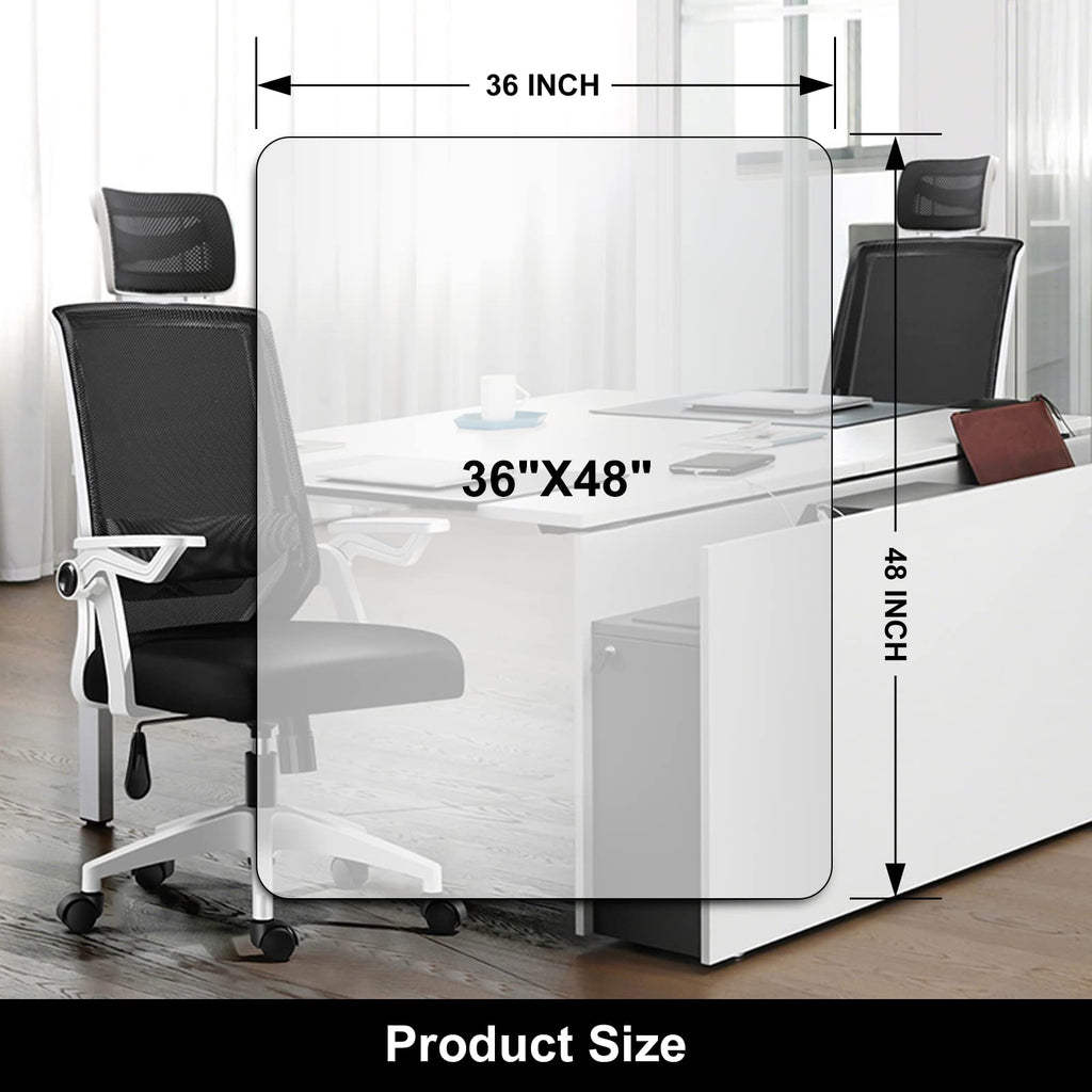 Kuyal Office Chair Mat for Hardwood Floor, 36'' x 48'' Rectangle Transparent Desk Thick Durable Chair Mat for Rolling Chairs, Easy Glide, Floor-Protector