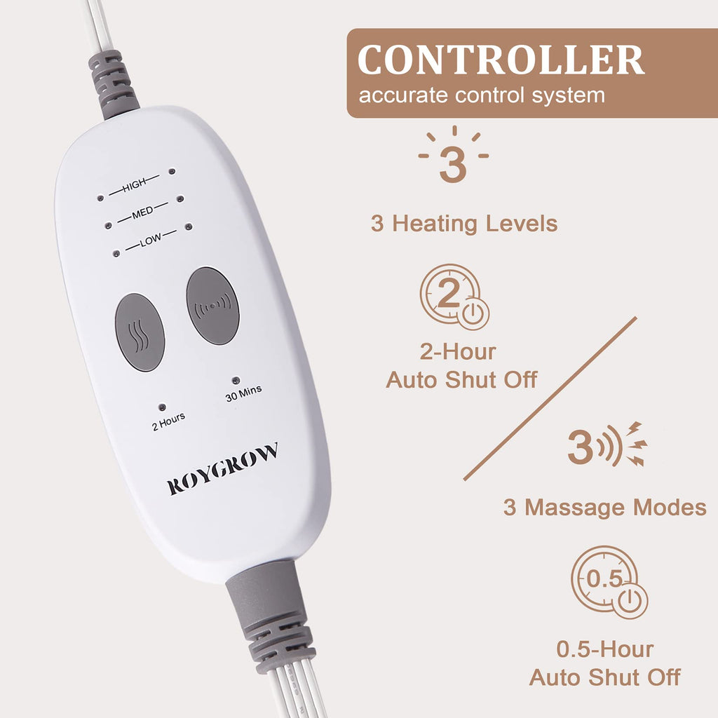 ROYGROW Weighted Heating Pad with 2 Massager, Electric Massaging 5lbs Heating Pad for Back Neck Shoulder with Massaging Vibration, 3 Heating Levels & 3 Massage Types, 12” x 24”