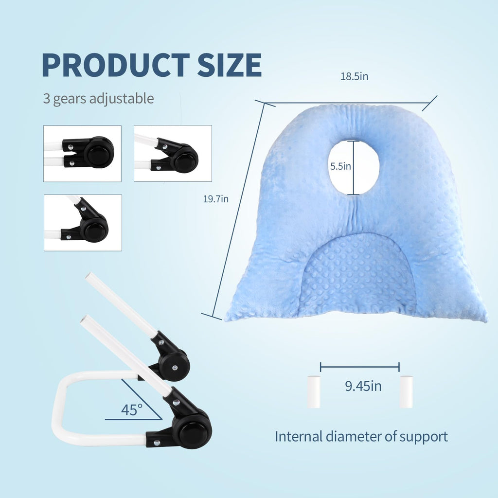 Beatvive Face Down Pillow for Sleeping, Prone Pillow for Vitrectomy or Retinal Surgery, Adjustable Height Prone Face Down Sleep, Retina Lying Eye Surgery Recovery (Dot-Light Blue)
