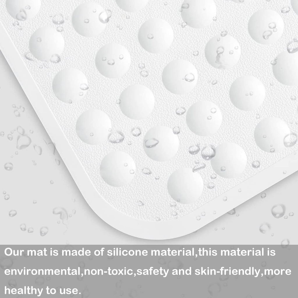 Yanzifly Bathtub Mat - Silicone Soft & Safe Bath Mat with Suction Cups, Anti Slip for Kids & Elderly, Machine Washable - White