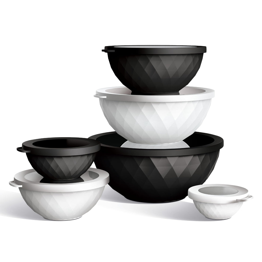 COOK WITH COLOR Mixing Bowls with Lids - 12 Piece Plastic Nesting Bowls Set includes 6 Prep Bowls and 6 Lids, Diamond Design - Microwave Safe (Mint)