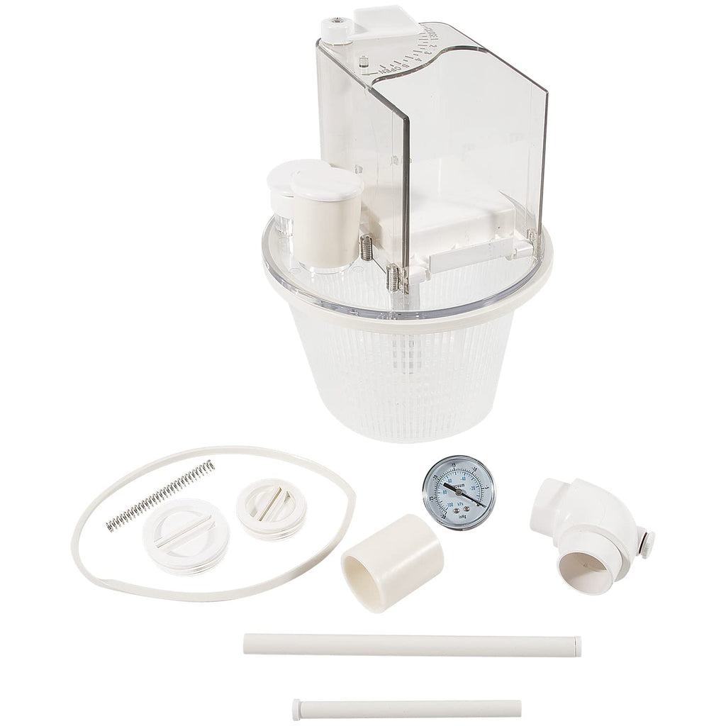 R211100 Vac-Mate Pool Cleaner Dispenser Box – Multi-Function Vacuum Skimmer Attachment – Includes Basket, Pressure Gauge & Easy Install Kit