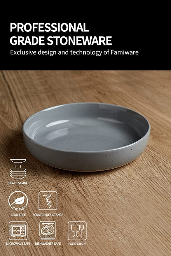 famiware Milkyway 33 oz Bowl Set, Pasta Bowls Set of 4, Salad Bowls Perfect for Your Friend for Housewarming, Thanksgiving, Christmas, Dark Gray