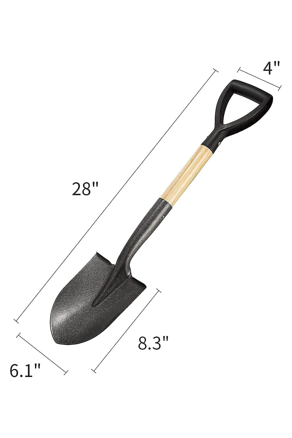 Shovel for Digging 28 In Small Round Shovel with D Handle Kids Metal Beach Shovel，Camp Shovel ，Garden Shovel ,Gardening Tools Wooden Handel, Yellow Wood, 28In