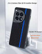 Ftonglogy for OnePlus 12 5G Case: Slim Thin Carbon Fiber Classic Design Soft Hybrid Bumper Lightweight Anti Fingerprint Shockproof Protective Cell Phone Cover 1 + 12 (Blue)