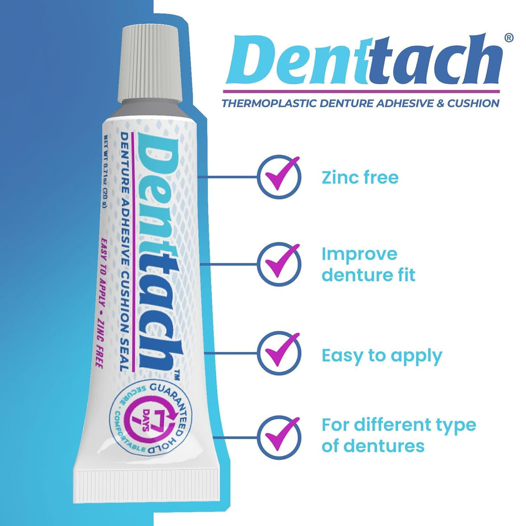 Denttach Denture Adhesive, Thermoplastic Denture Adhesive and Cushion, Comfortable Denture Fit for up to 7 Days, Zero Glue, Zinc Free, Longest Holding Denture Reliner (Pack of 3)