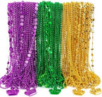Mardi Gras Beads Decorations, 120PCS Green Purple Gold Metallic Mardi Gras Beads Necklaces Accessories Bulks, Mardi Gras Beads Necklace Costumes for Parade Throws Party Decor Favor Supplies