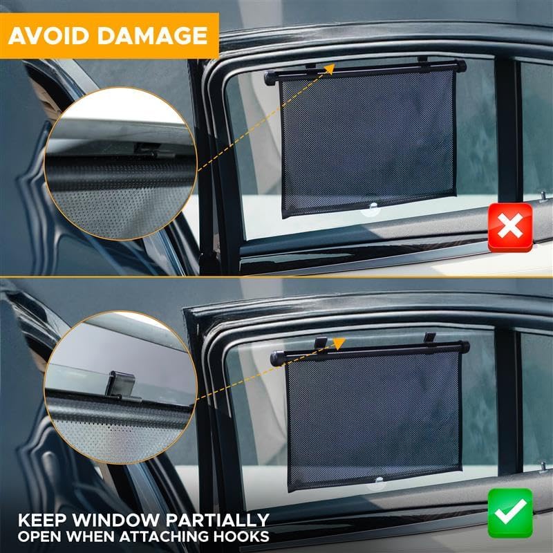 EcoNour Car Side Window Sun Shade (2 Pack) | Retractable Car Roller Sunshade for Kids | Baby Car Window Shades for UV and Sun Glare Protection | Baby Car Travel Accessories (15"x17")