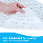 SlipX Solutions Power Grip Extra Long Bath Tub & Shower Mat 39x16, Wet Floor Non-Slip for Elderly & Kids Bathroom, 30% Longer Bathtub Mats, 200 Suction Cups, Drain Holes (1, Solid White)