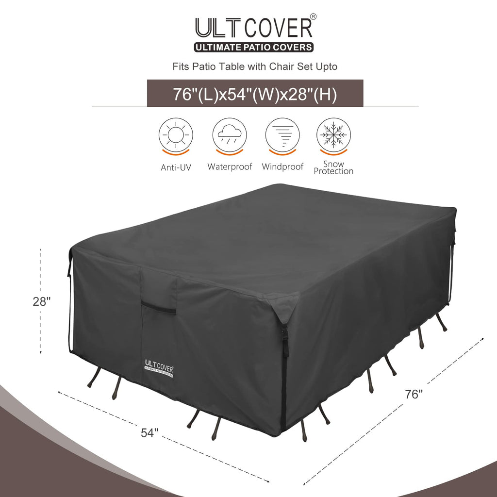 ULTCOVER 600D Tough Canvas Durable Rectangular Patio Table and Chair Cover - Waterproof Outdoor General Purpose Furniture Covers 76Lx54Wx28H inch, Black
