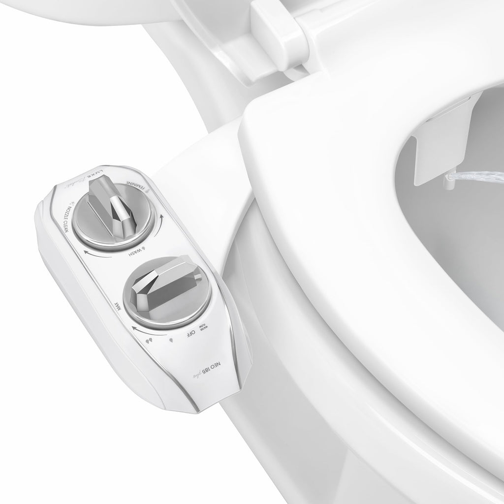 LUXE Bidet NEO 185 Plus - Dual Nozzle, Non-Electric Bidet Attachment for Toilet Seat, Patented Slide-In Install, 360° Self-Clean, EZ-Lift to Clean, Feminine & Rear Wash (Chrome)