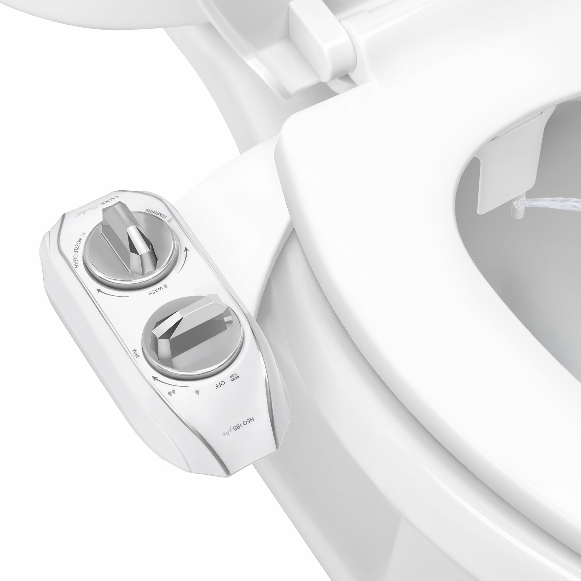 LUXE Bidet NEO 185 Plus - Dual Nozzle, Non-Electric Bidet Attachment for Toilet Seat, Patented Slide-In Install, 360° Self-Clean, EZ-Lift to Clean, Feminine & Rear Wash (Chrome)