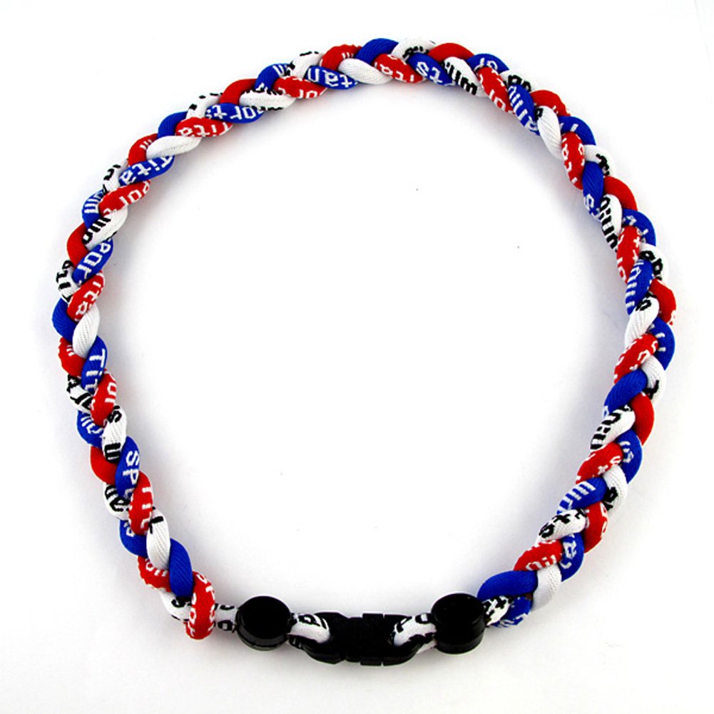 18" Sport Style Three Colors Fashion Three Braided Rope Tornado Necklace (Royal Blue/Red/White)