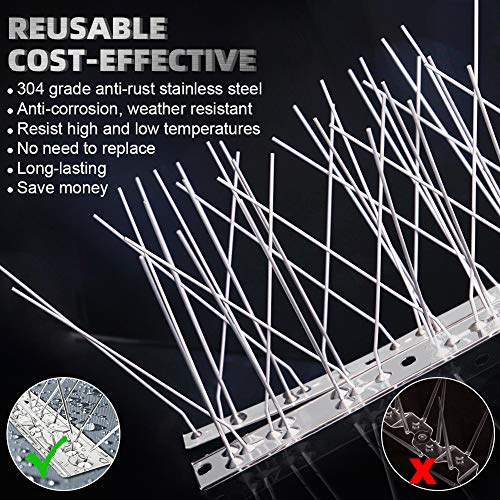LANNEY Bird Spikes, 22 Strips Cover 24 Feet Stainless Steel Bird Deterrent Pigeon Spikes for Outside to Keep Birds Away, Anti Bird Repellent Spikes Control Kit, Unassembled