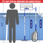 Poolvio Swimming Pool Cleaning Kit, 14'' Brush Head & 50'' Telescopic Aluminum Pole with Fine Mesh Skimmer Net - Perfect for Above Ground Pools, Spas, Hot Tub Fountains Blue (PK0140)