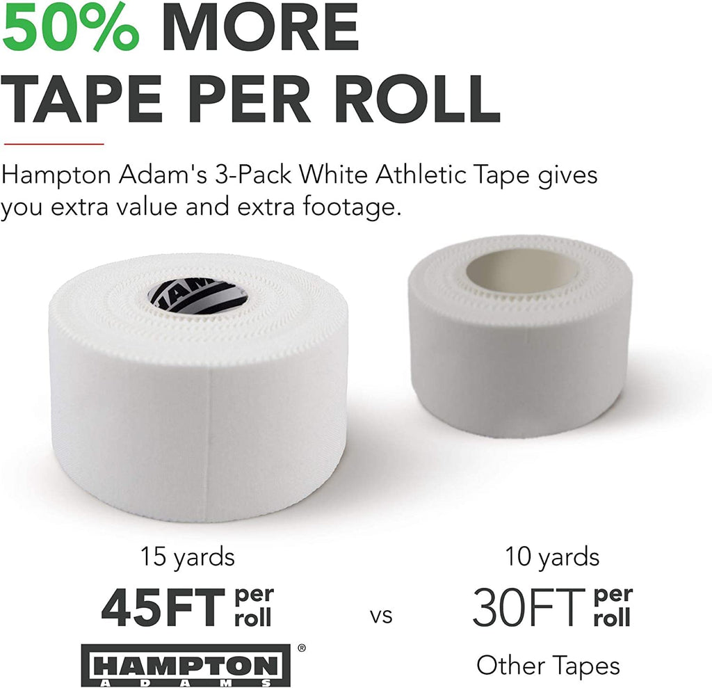 Hampton Adams (32 Pack White Bulk Athletic Tape - 1.5" x 45 feet Per Roll - NO Sticky Residue & Easy to Tear - Perfect for Sports Athletes, Trainers & First Aid Injury Wrap: Fingers Ankles Wrist
