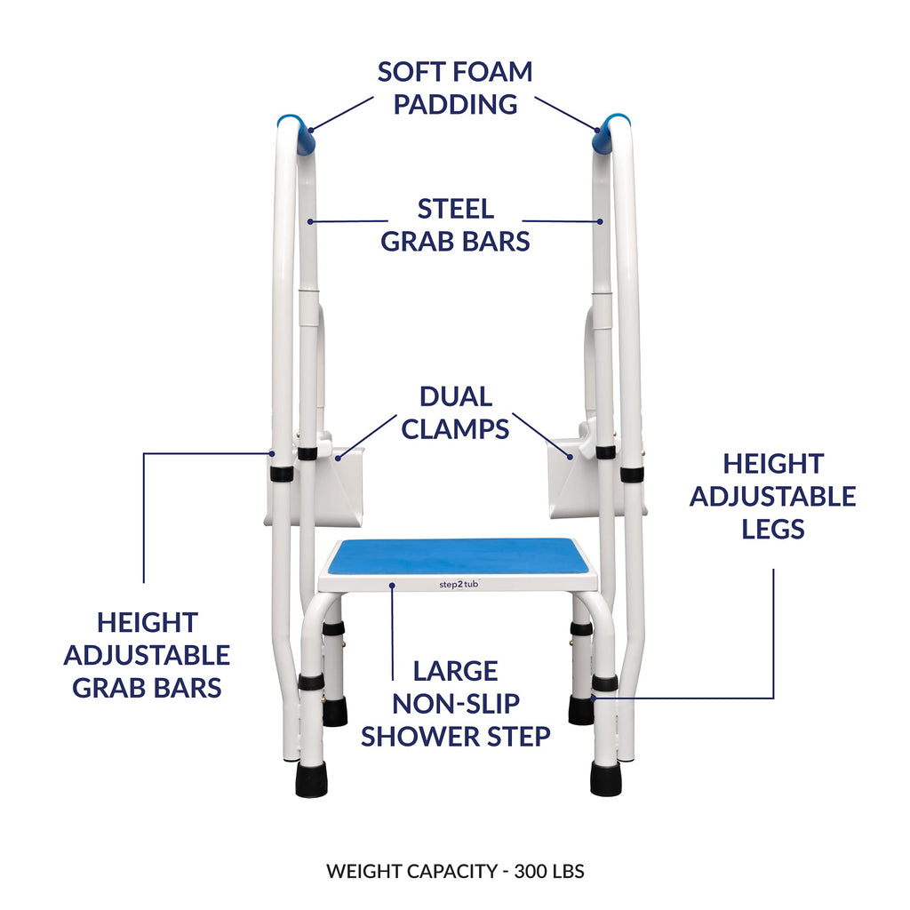 step2bed Mini Step Stool with Handle for Elderly - Adjustable Height Bed Safety Rail for Seniors with Handicap Grab Bars - Stainless Steel Portable Step Stool for Bed (300 LBS Capacity)