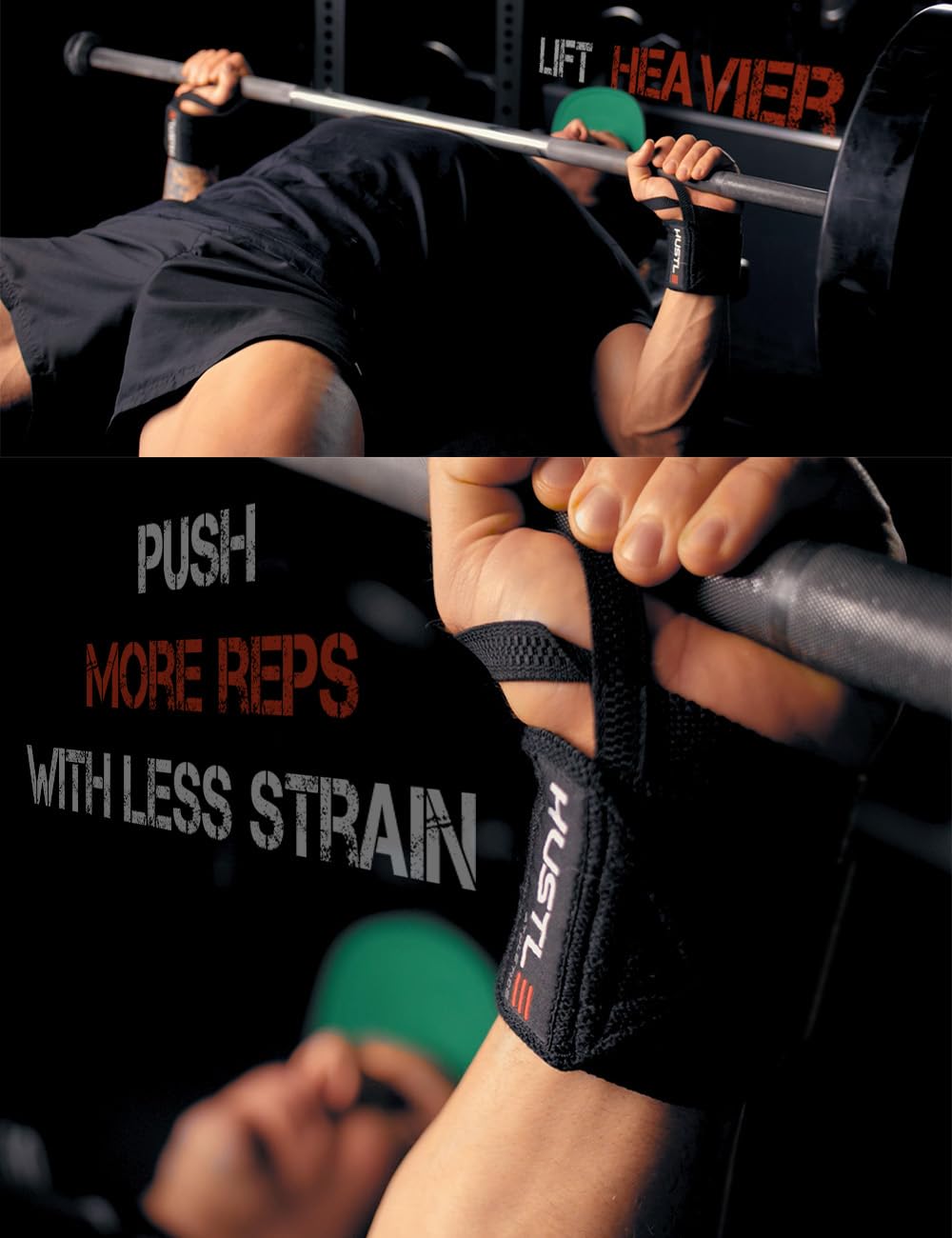 Hustle Athletics Wrist Wraps - Best Weightlifting Support (Professional Competition Grade Wrap) - Brace Your Wrists to Push Heavy, Avoid Injury & Improve Your Workout - for Men & Women