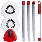 ANREKEYH Spin Mop Head, Base, Handle Replacement for O-Ceda EasyWring Microfiber Spin Mop, 2 Microfiber Mop Refills, 1 Triangle Mop Head Cover and 30-58in Mop Handle Set Combo (White(1 Tank System))