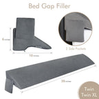 Vekkia Twin Bed Wedge Pillow for Headboard Gap Filler(0-5"),High-Density Foam,Prevents Pillows & Items from Falling,Ergonomic Design,Large Storage Pockets, Removable&Washable Cover,Gray,39''x10 x6