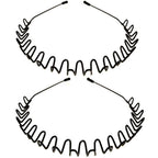 Metal Headbands, 2 Pack Fashion Unisex Black Hairband Spring Wave Non Slip Sports Headwear Hair Hoop Hair Accessories (2 Pack)