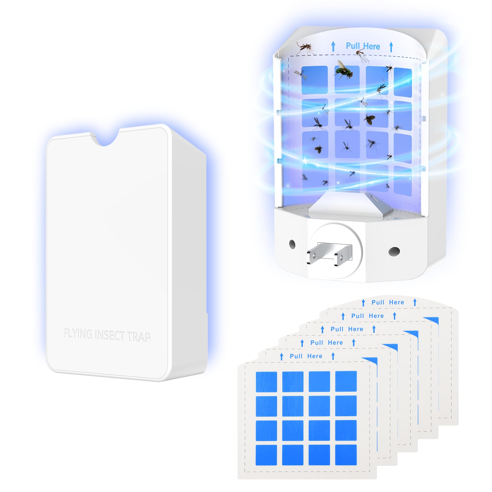 Acoswsi Indoor Fly Trap Plug in, Flying Insect Trap with Blue UV Light, Fruit Fly & Gnat Trap for Indoors, Mess-Free Bug Catcher for Home, 1 Device + 5 Refill Glue Cards