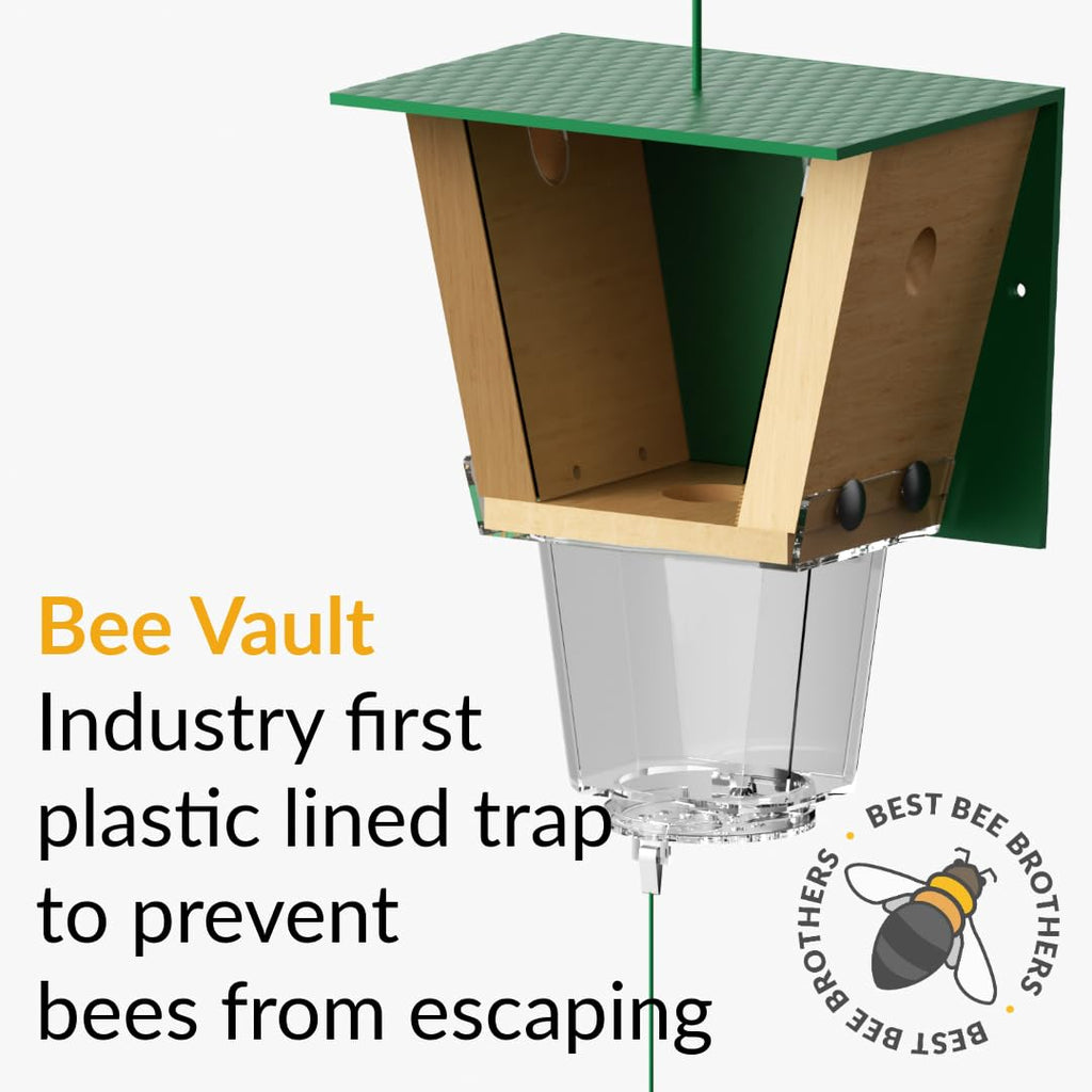 Best Bee Brothers Ultimate Pro Carpenter Bee Trap for Outside with Extra-Large, Clear External Receptacle, Internal Bee Vault & Spring-Loaded Door, 4.2” D x 5.8” W x 7.5” H (2 Pack)