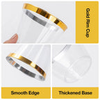 Goodluck 100PCS 9oz Gold Plastic Cups for Party, Disposable Gold Rim Cups, Plastic Cocktail Glasses for Wedding Thanksgiving, Christmas, and Parties