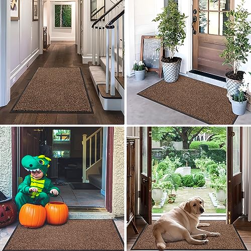Mibao Dirt Trapper Door Mat for Indoor&Outdoor, 36" x 60", Brown Black,Washable Barrier Mat, Heavy Duty Non-Slip Entrance Rug Shoes Scraper, Super Absorbent Front Door Carpet