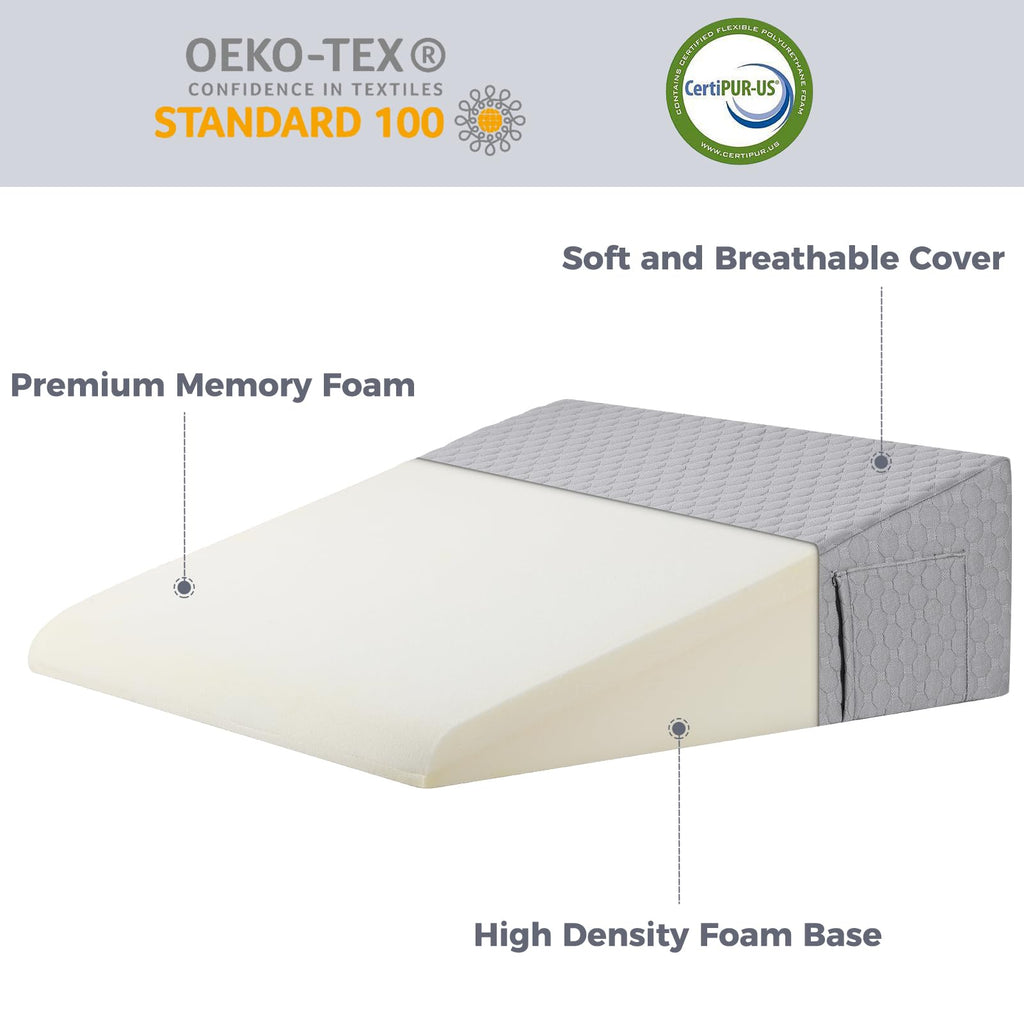 Bed Wedge Pillow for Sleeping 7.5" Memory Foam Wedge Pillow for After Surgery Triangle Pillow Wedge for Acid Reflux Snoring Heartburn GERD Back Support Leg Elevation, Removable Washable Cover - Gray