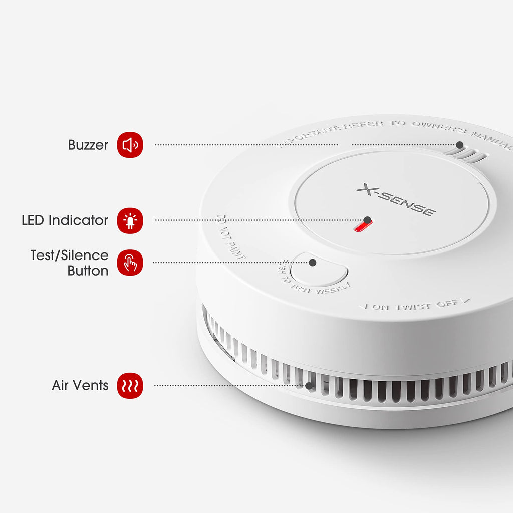 X-Sense Smoke Alarm, 10-Year Battery Fire Alarm Smoke Detector with LED Indicator & Silence Button, SD2J0AX, Pack of 10