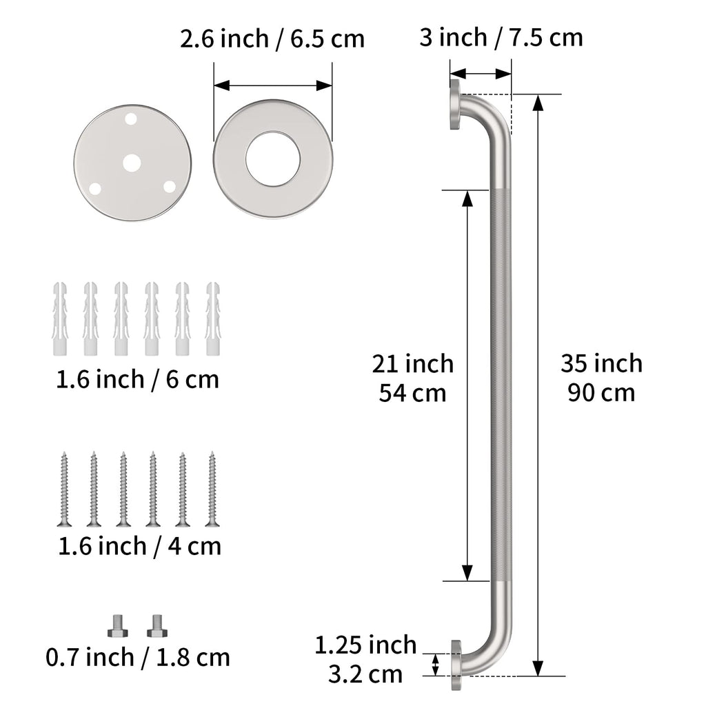 36 Inch Anti Slip Shower Grab Bar, Munzong Satin Brushed Nickel Bathroom Grab Bar, Knurled Bathroom Balance Bar,Safety Hand Rail Support Handicap Elderly Injury Senior Assist Bath Handle