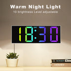 JALL 12'' Large Digital Wall Clock with Remote Control, Big LED Screen Dispaly, 8 RGB Colors, DST, Night Light for Living Room, Bedroom, Gift for Elderly (White)