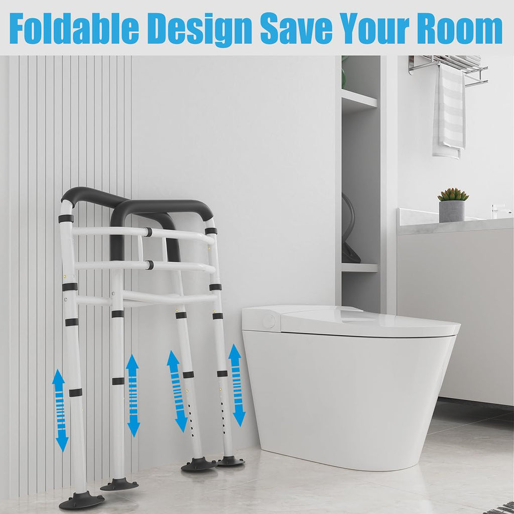 Toilet Safety Rails Frame Support Rail Frames Handles Assist Grab Bars Seat Riser Assistance Lifts Stand Alone Foldable Handrails Aids with Arms for Elderly Disabled Seniors Fit Any Toilet