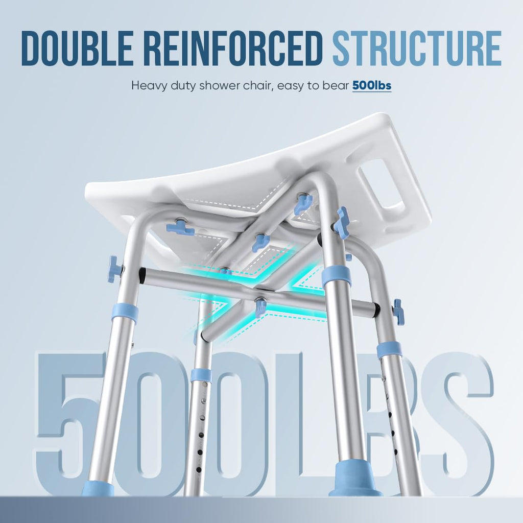 OasisSpace Heavy Duty Shower Chair 500lb, Padded Bath Seat with 6 Height Adjustable Tube - Tool Free Anti-Slip Shower Bench Bathtub Stool Seat for Inside Shower