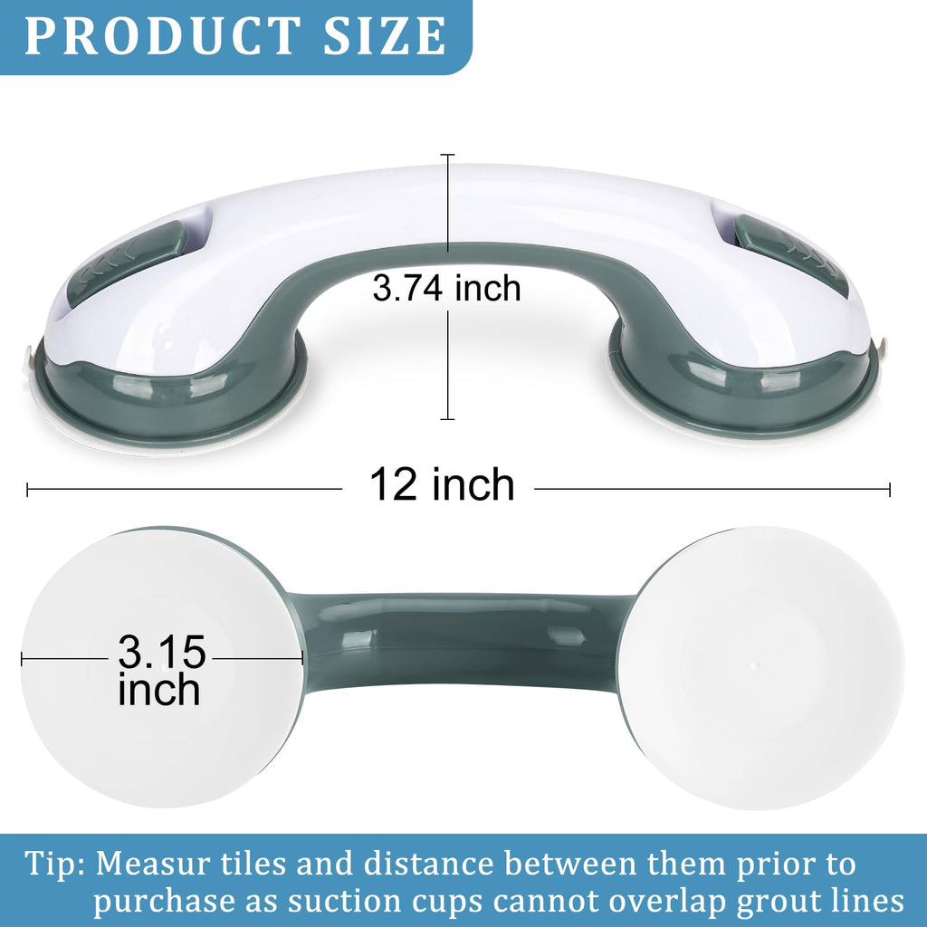 2-Pack Shower Handle Safety Grab Bars with Suction Cups for Bathtubs and Showers - Bathroom Rails Aid for Seniors, Elderly, Handicap - Wall & Bath Tub Toilet Support 12Inch