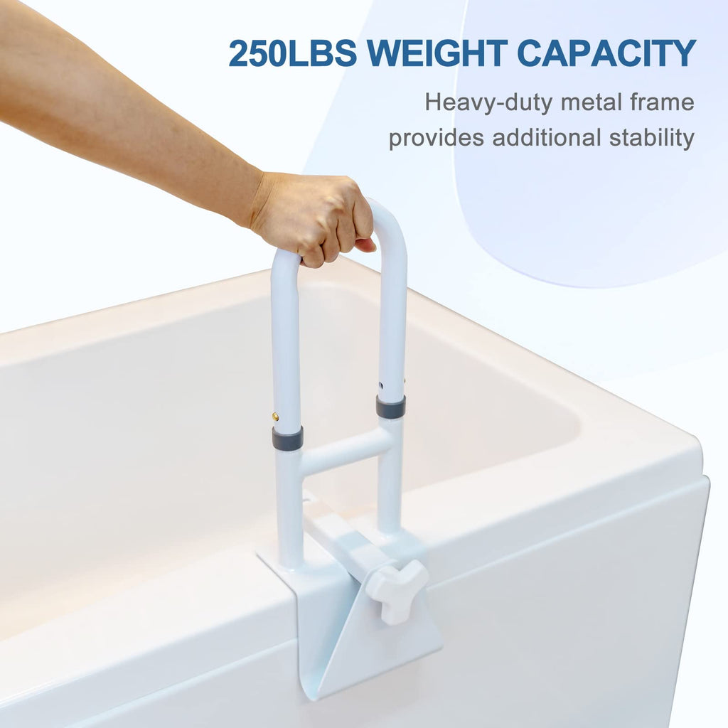 HEPO Grab Bars for Bathtubs and Showers, Adjustable Bathtub Safety Rail for Seniors, Tub Grab Bar for Bathroom, Assistance Bathtub Handle Clamp for Elderly Bath Support, White