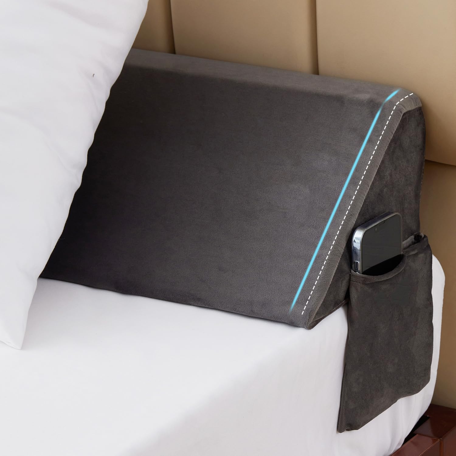 Bedluxe King Wedge Pillow Headboard (76"x10"x6"), Bed Wedge Pillow for Headboard, Foam Headboard Pillow, Bed Gap Filler King - Fill The Gap (0-7"), Mattress Gap Filler (Short Plush, 76"x10"x6")