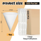 JarThenaAMCS 600 Pcs White Paper Cone Cups 4 OZ Thicken Cone Cups Disposable Shaved Ice Cups for Picnic Party Chocolate Desserts Packing Water Ice Cream & Shaved Ice Supplies