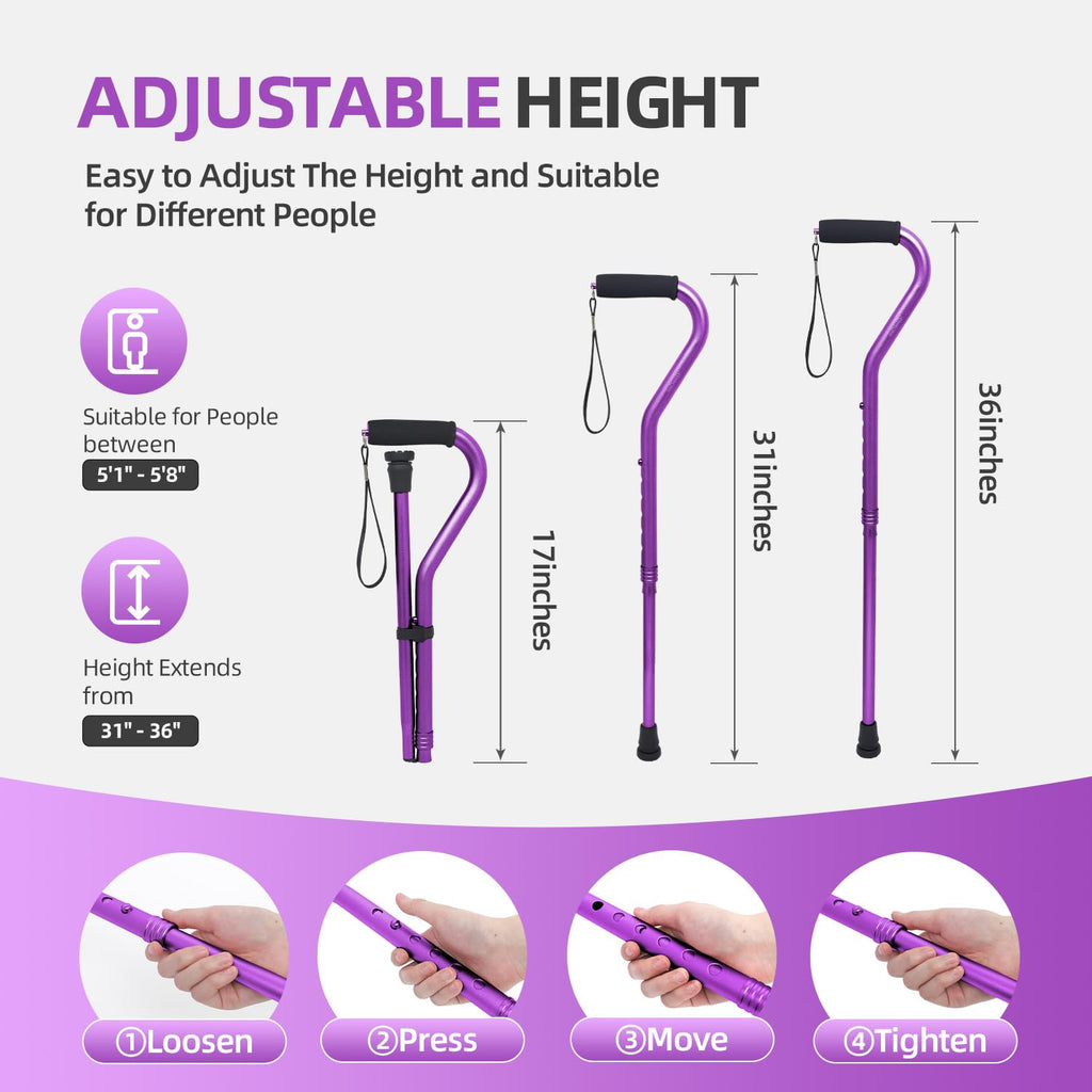 BeneCane Walking Cane for Men & Women Adjustable Cane with Offset Soft Cushioned Handle -Portable Lightweight Sturdy Mobility Walker Aid for Elderly, Seniors Collapsible Cane
