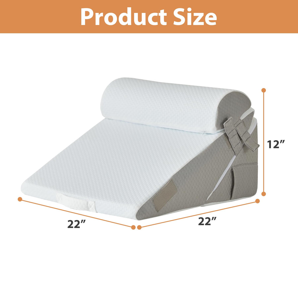 BIEEZZK Orthopedic Bed Wedge Pillow Set 3Pcs, Memory Foam Wedge Pillow for sleeping, Body Pillow Post Surgery for Back,Neck,Leg and Knee Support,Triangle Pillow for Acid Reflux,Snoring,White/Grey