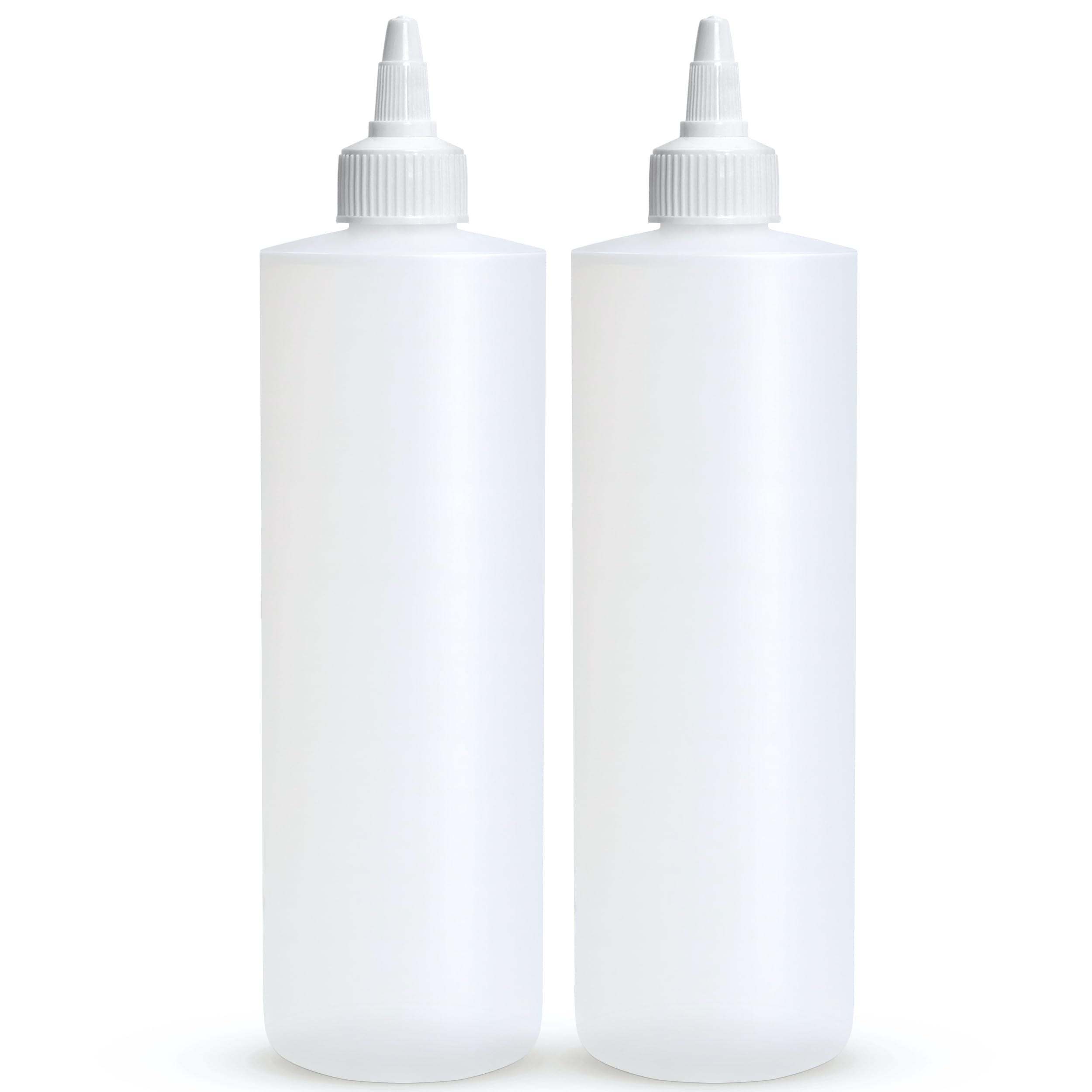 Condiment Squeeze Bottles, 16 OZ Empty Squirt Bottle with Twist Top Cap, Leak Proof - Great for Ketchup, Mustard, Syrup, Sauces, Dressing, Oil, Arts and Crafts, BPA FREE Plastic - 2 PACK