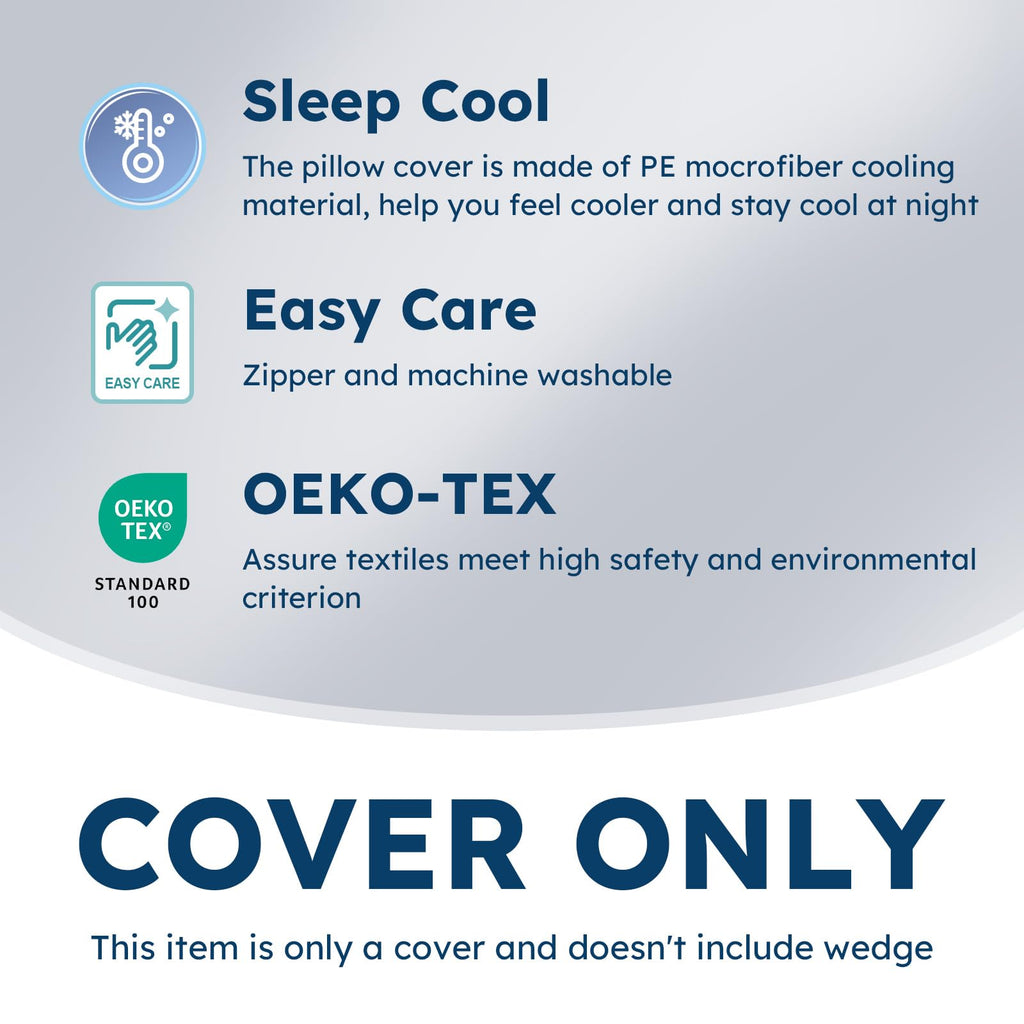 COLDHUNTER Bed Wedge Pillowcase 7.5“ Wedge Pillow Cover Cooling and Breathable Replacement Cover Blue(Wedge Pillow Cover Only)