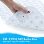 SlipX Solutions Power Grip Extra Long Bath Tub & Shower Mat 39x16, Wet Floor Non-Slip for Elderly & Kids Bathroom, 30% Longer Bathtub Mats, 200 Suction Cups, Drain Holes (1, White)